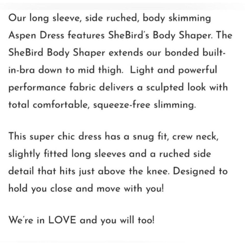 Shebird Dress Size 5 Black Aspen Shapewear New without Tags No flaws Clean smoke - Picture 5 of 15
